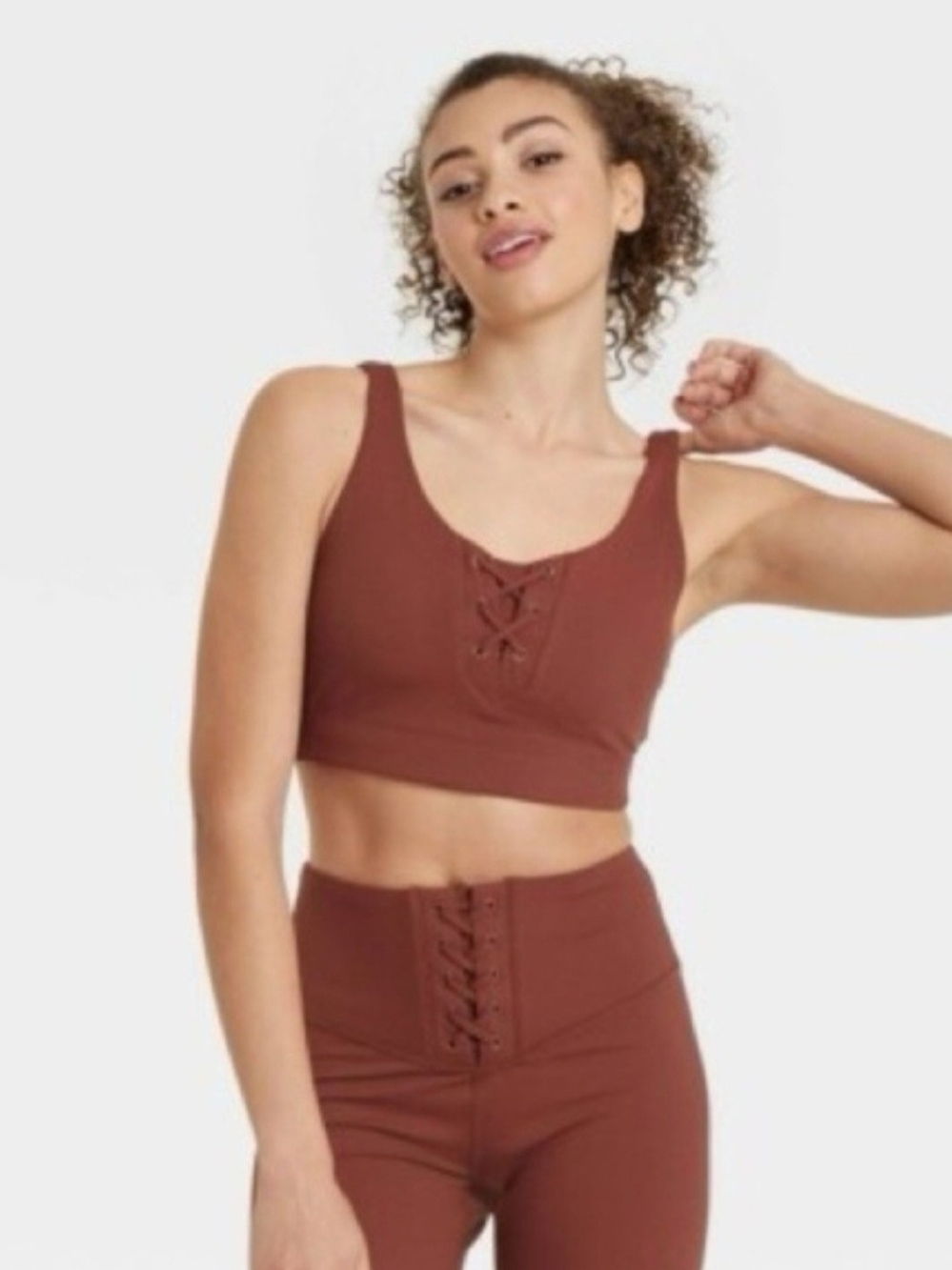 JoyLab Rust Lace-Up Sports Crop Bra